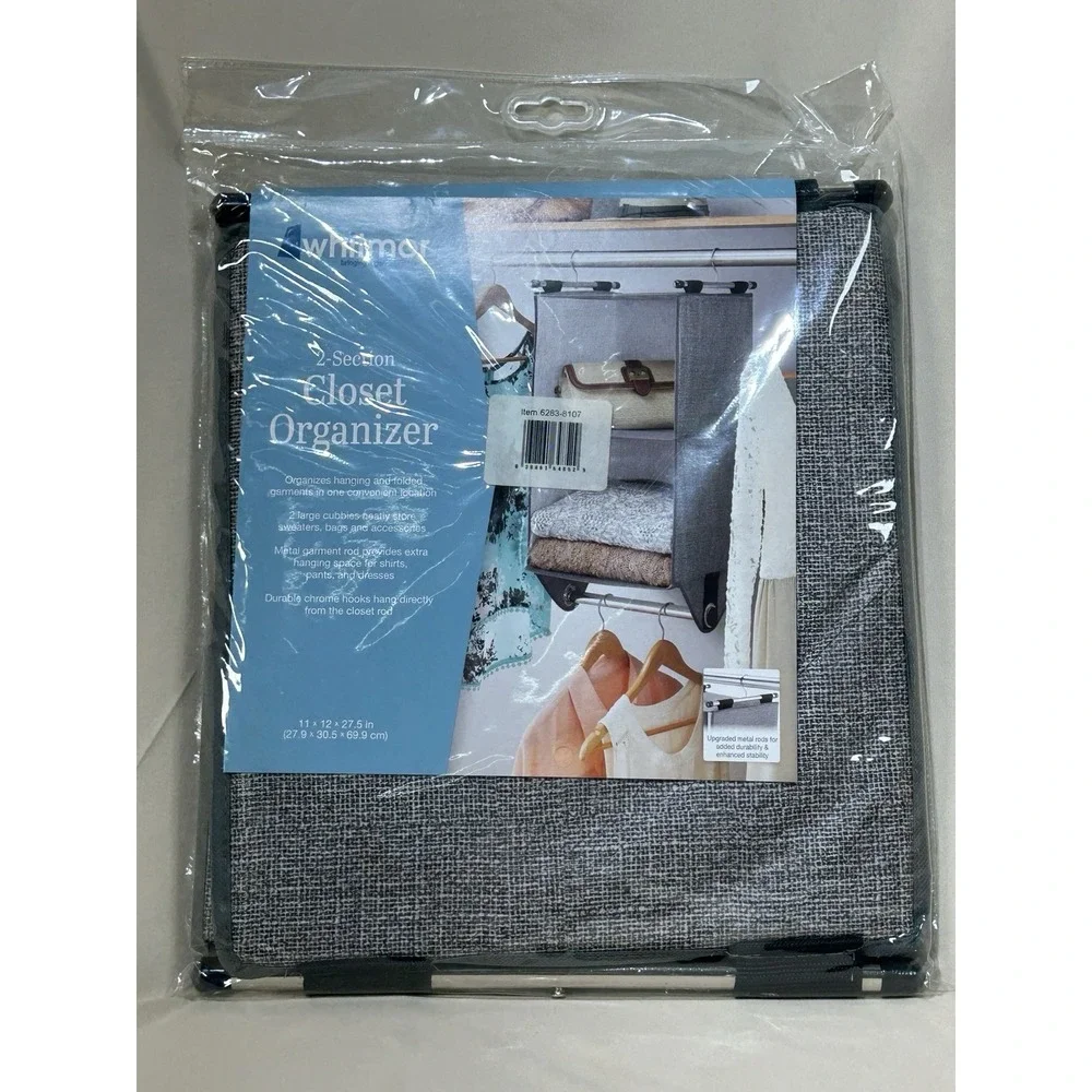 Whitmor 2-Section Closet Organizer - Crosshatch Gray, Sturdy, Durable